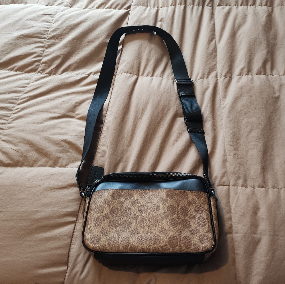 Men's Black and Brown Crossbody Bag
